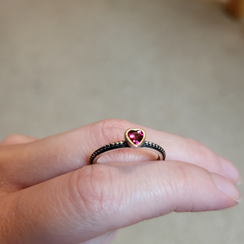 One love Pandoea Sterling Silver Ring W Red Heart Centre, Size 52, New W Tags